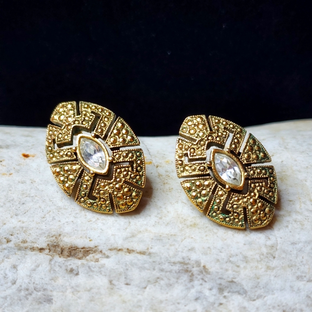 1928 Golden Marquise with Crystal Accent Earrings
